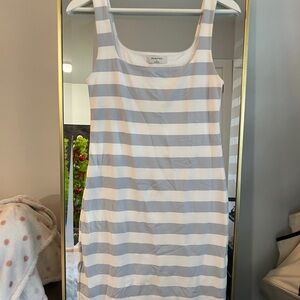 Babaton Striped Midi Dress in White and Blue